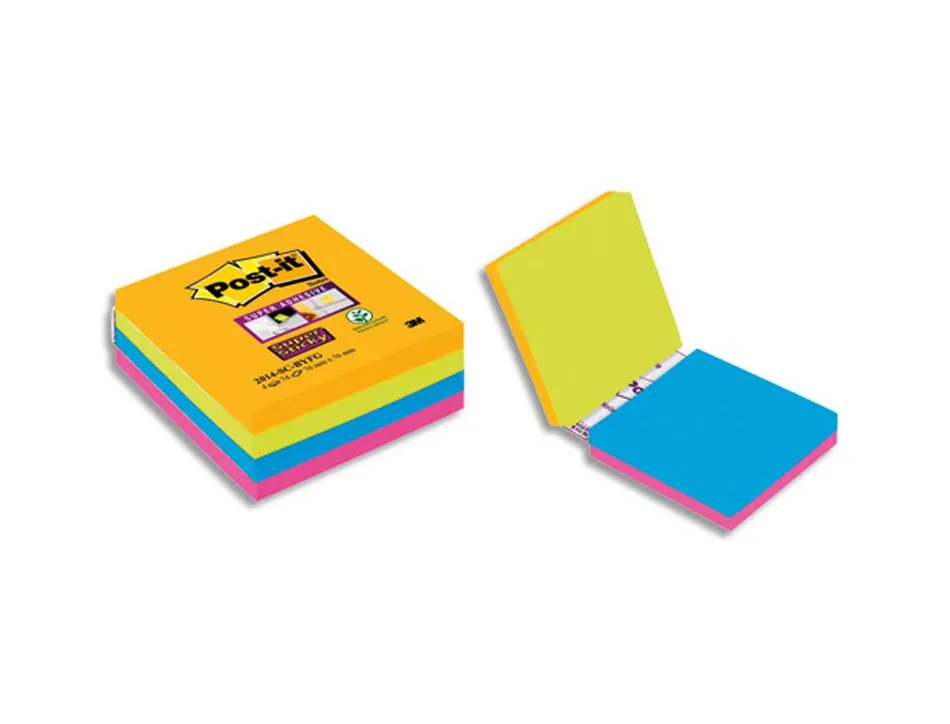 Blocs notes post-it super sticky easy select lignées 4 blocs de 74 feuilles 76 x 76 mm