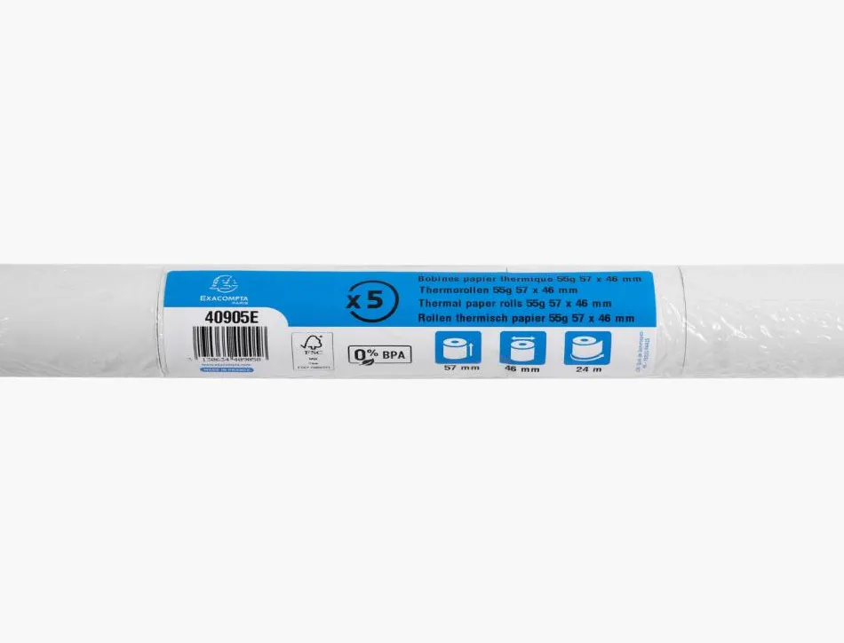 Bobine 1 pli thermique excompta 55g 57x46mm-24m lot de 5