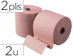 Bobine essuyage ouate chamois 1000 feuilles de 30cm 2 plis coloris saumon lot de 2 unites