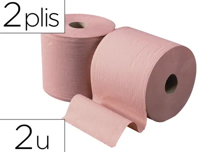 Bobine essuyage ouate chamois 1000 feuilles de 30cm 2 plis coloris saumon lot de 2 unites