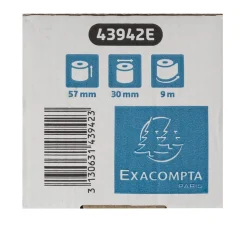 Bobine thermique exacompta exablue tpe 57x30mm 55g long. 9m impression verso tres longue conservation boite 20 unites