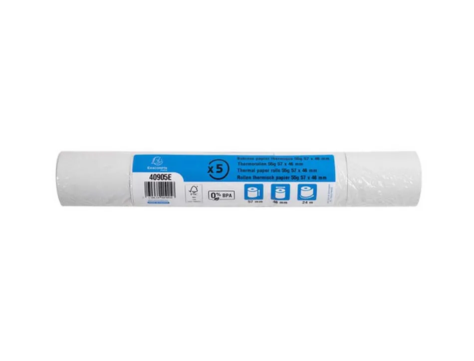 Bobine thermique exacompta tickets carte bancaire 1 pli 57x46mm mandrin 12mm métrage 25m lot 10 rouleaux
