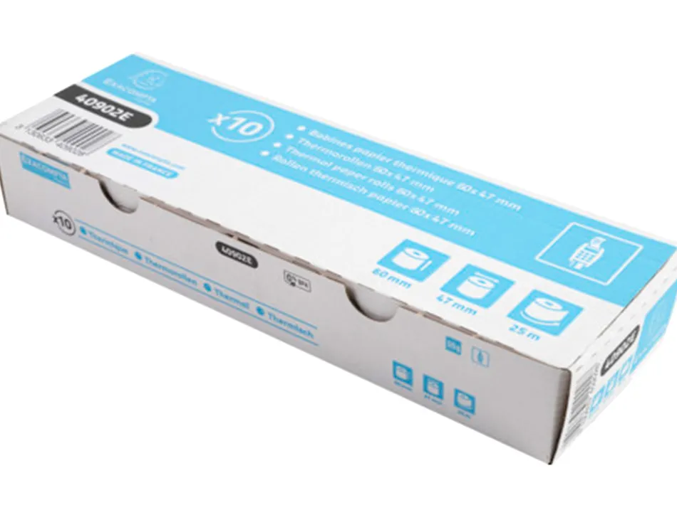 Bobine thermique exacompta tickets carte bancaire 1 pli sans bpa 60x47mm mandrin 12mm métrage 25m boîte 10 rouleaux