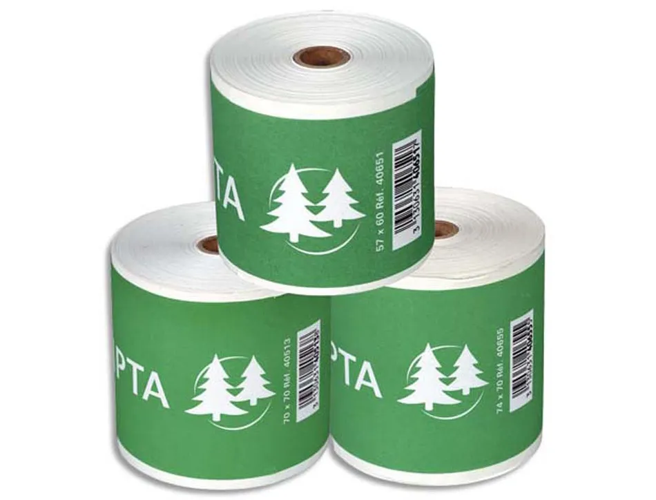 Bobine thermique exacompta tickets de caisse 2 plis chimiqueautocopiant 57g 76x70mm mandrin 12mm 25m lot 10 unites
