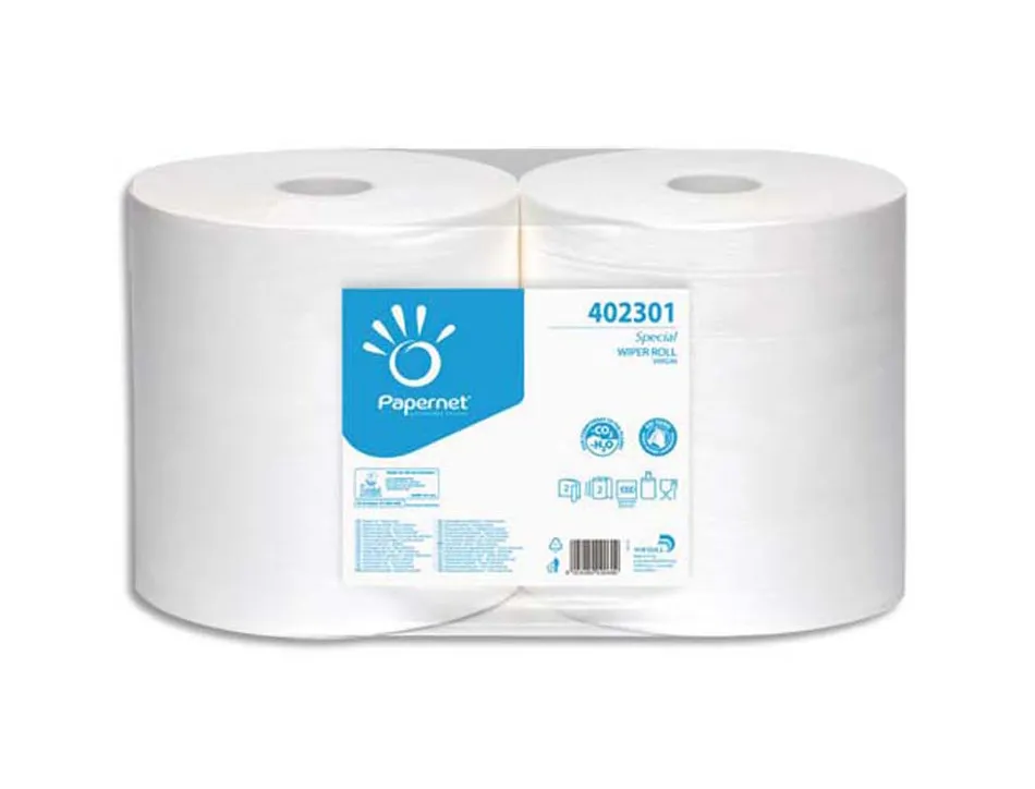 Bobines essuyage industriel papernet blanc 2 plis pure cellulose 1000 formats longueur 305 m lot 2