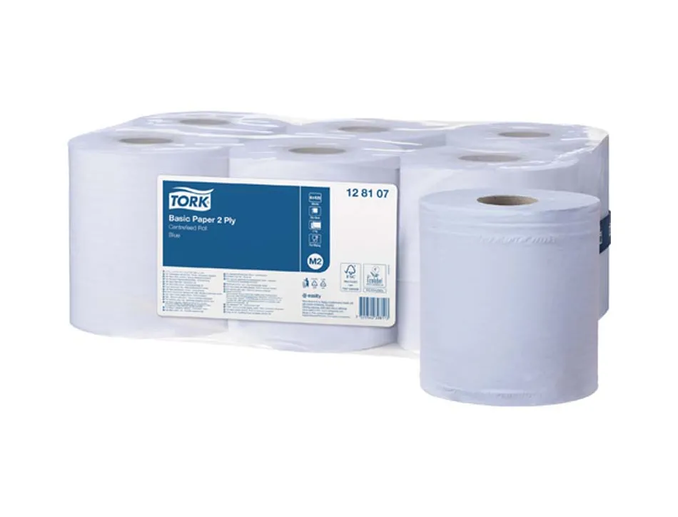 Bobines essuyage tork basic bleues 2 plis dévidage central m2 150 m format 20 x 35 cm lot 6