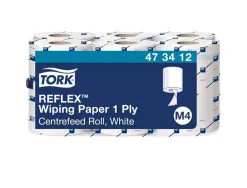 Bobines essuyage tork maxi reflex dévidage central feuille à feuille 114 m 1 pli blanc lot 6