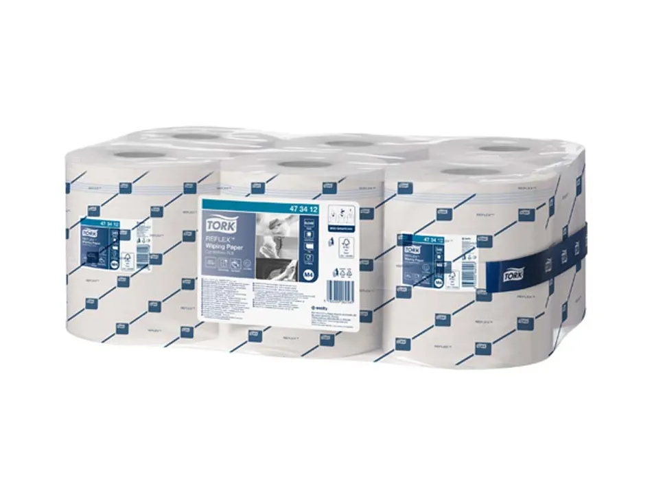 Bobines essuyage tork maxi reflex dévidage central feuille à feuille 114 m 1 pli blanc lot 6