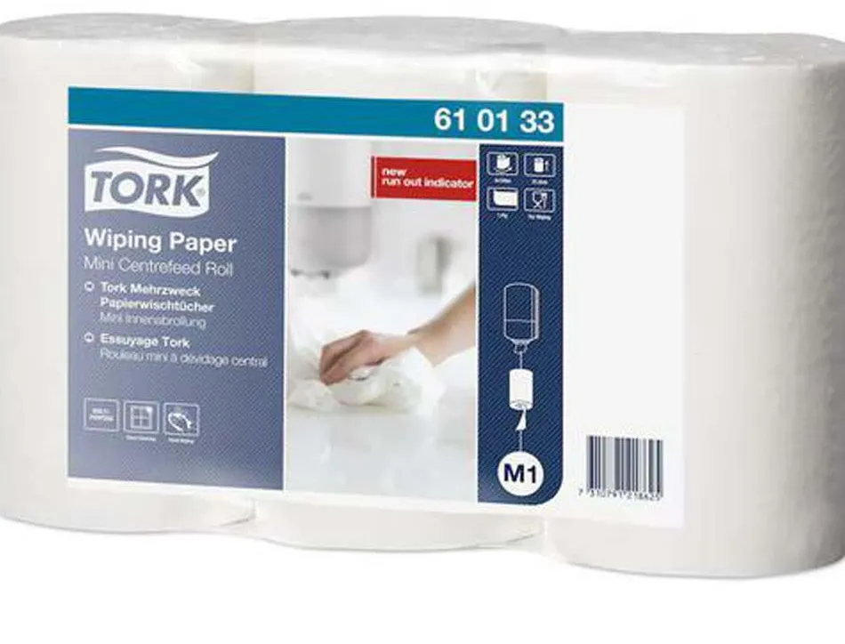 Bobines essuyage tork plus mini dévidage central m1 120 m non prédécoupées blanc lot 3