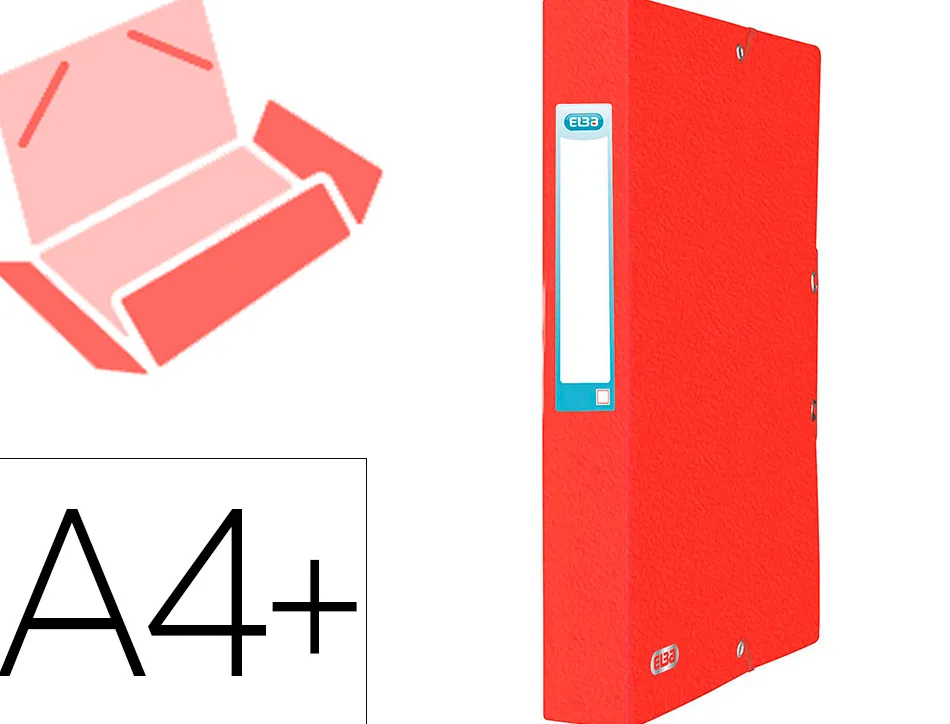 Boite classement elba eurofolio carte grainee 600g 7/10e a4+ dos 40mm 3 rabats elast etiquette dorsale rouge