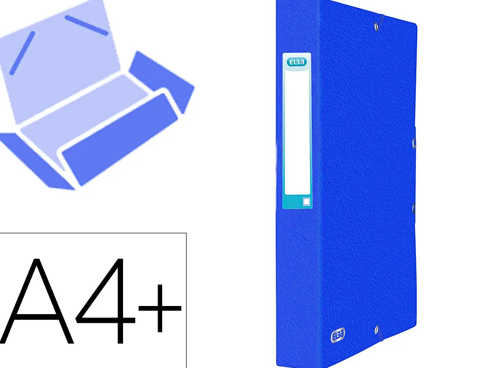 Boite classement elba eurofolio carte grainee 600g 7/10e a4+ dos 60mm 3 rabats elast etiq dorsale bleu gitane