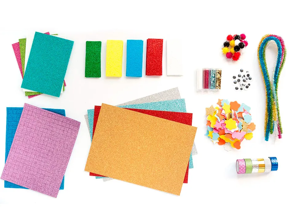Boite creative glitter max folia yeux mobiles cartons mousses stickers mosaiques rubans plus de 900 pieces