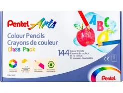 Boite de 144 crayons de couleurs pentel corps hexagonal en bois coloris assortis