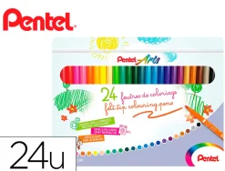 Boite de 24 feutres de coloriage pental encre ultra lavable pointe moyenne 3,9mm
