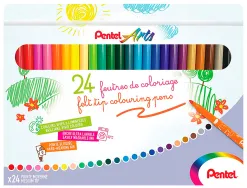 Boite de 24 feutres de coloriage pental encre ultra lavable pointe moyenne 3,9mm