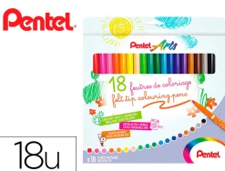 Boite de 18 feutres de coloriage pental encre ultra lavable pointe moyenne 3,9mm