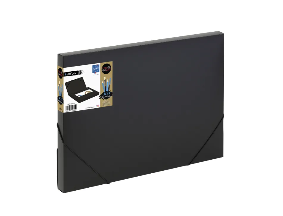 Boite de classement viquel art'box a3 pp creativ'gallery dos 3cm fermeture elastique coloris noir