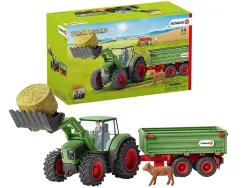 Boite de jeux schleich farm world tracteur convoyeur a foin avec remorque