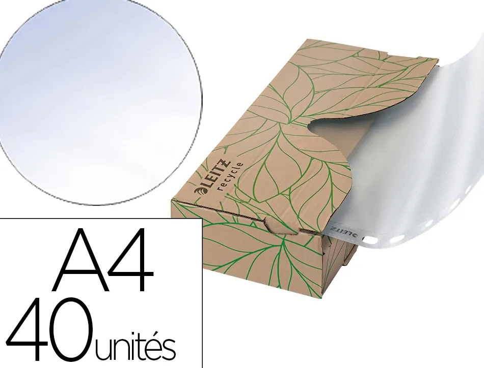 Boite distributrice leitz pochettes a4 pp mate 70 microns ouverture par le haut transparent 40 unites