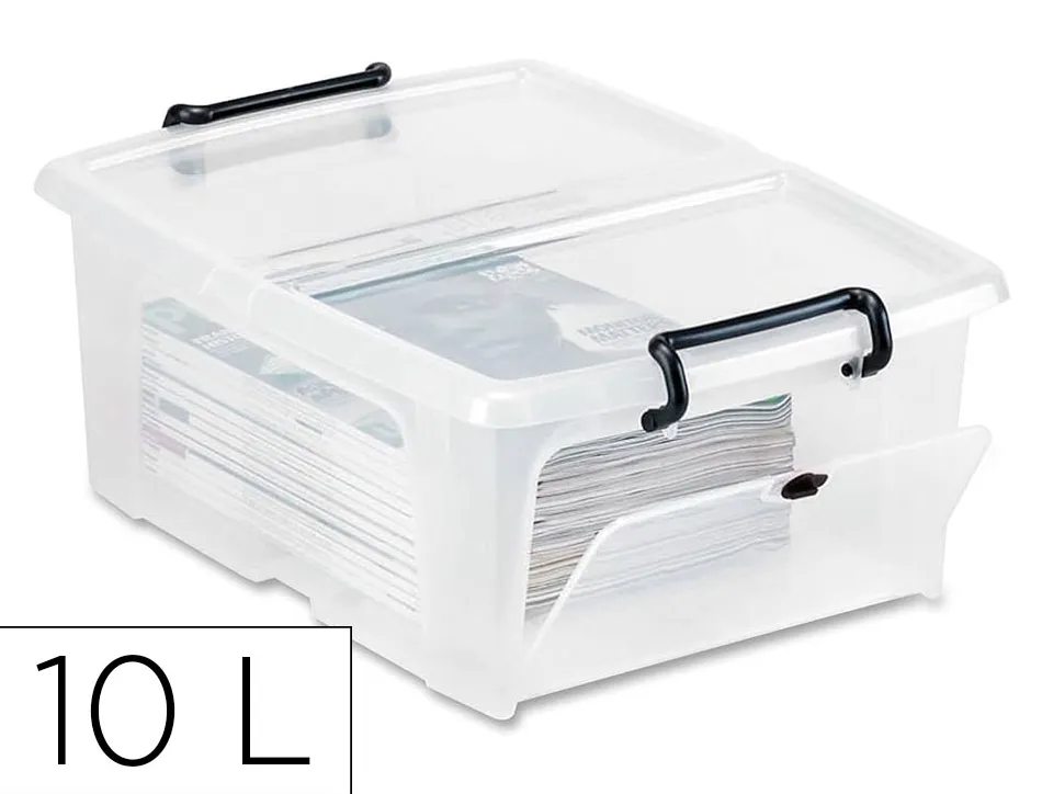 Boite multirangement cep curves pp couvercle clipse emboitable et superposable contenance 10l noir corps transparent