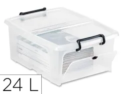 Boite multirangement cep curves pp couvercle clipse emboitable et superposable contenance 24l noir corps transparent