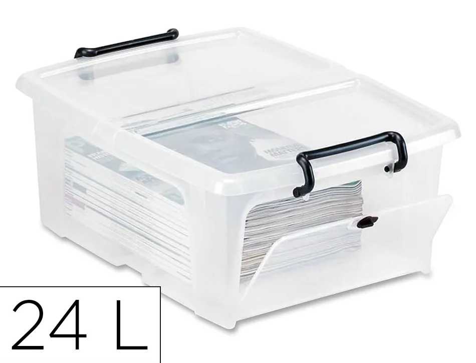 Boite multirangement cep curves pp couvercle clipse emboitable et superposable contenance 24l noir corps transparent