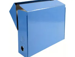 Boite transfert exacompta iderama carton recouvert papier toile 15/10e 25x33cm dos 90mm oeillet prehension bleu clair