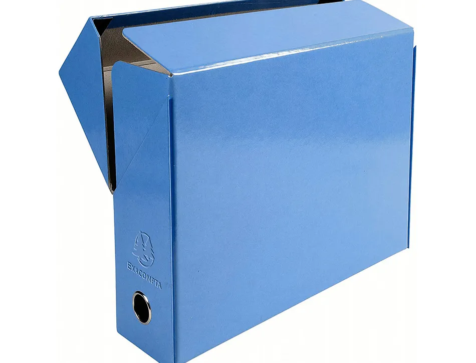 Boite transfert exacompta iderama carton recouvert papier toile 15/10e 25x33cm dos 90mm oeillet prehension bleu clair