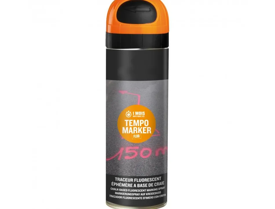Bombe peinture first loisirs delimitation ephemere base craie coloris orange aerosol 500ml