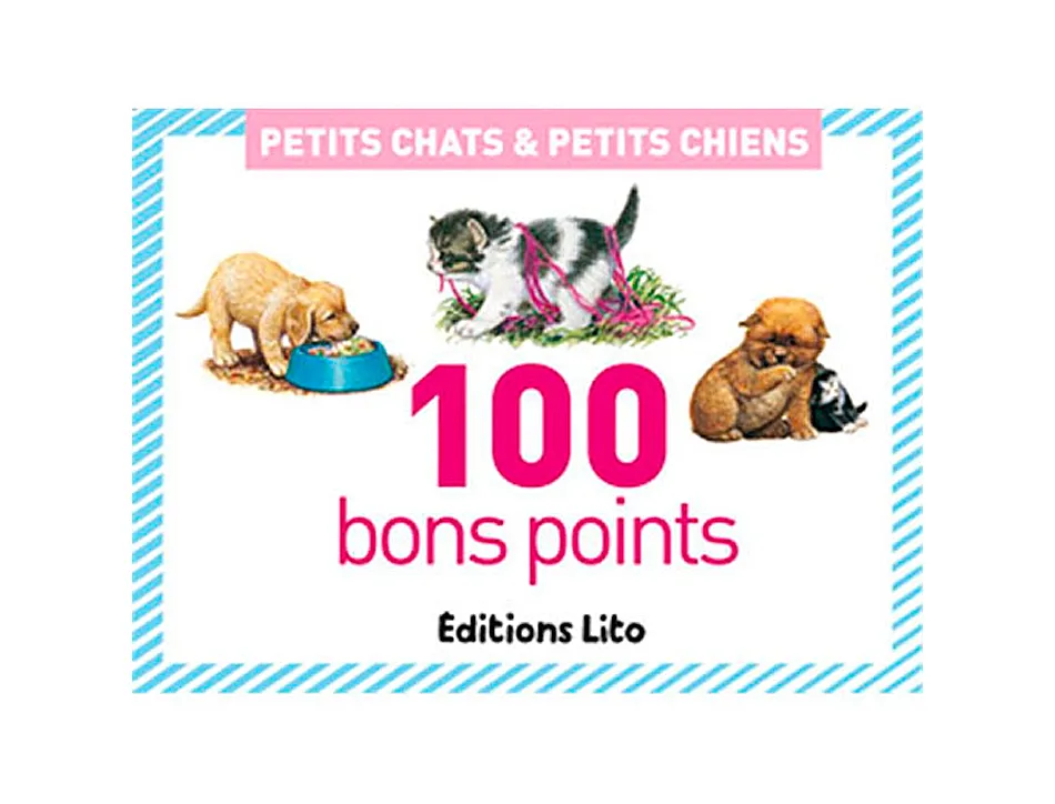 Bon point éditions lito petits chats & petits chiens texte pédagogique au verso 61x82mm boîte 100 unités