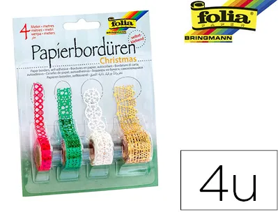 Bordure en papier autocollant folia christmas longueur 1m 4 rouleaux