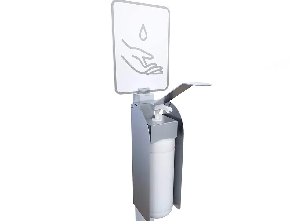 Borne de desinfection hps avec distributeur de gel hydroalcoolique acier corps abs coloris blanc