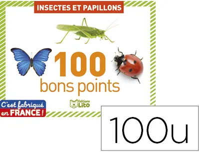 Boîte à bons points éditions lito insectes et papillons avec texte pégagogique au verso 61x82mm 100 unités