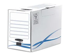 Boîte archives bankers box basique carton blanc bleu dos 20 cm montage manuel