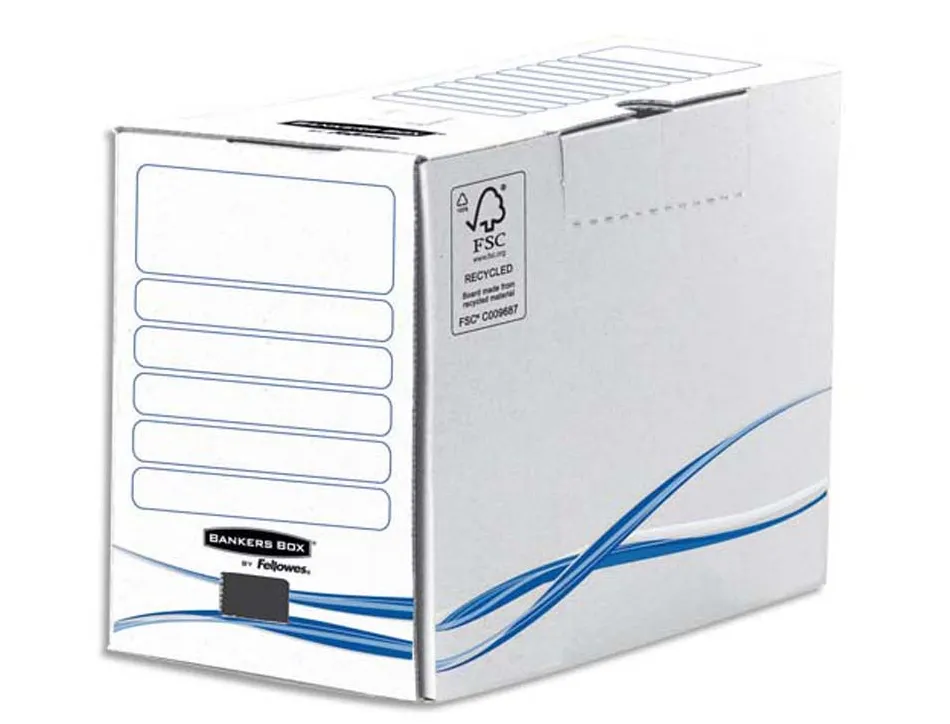 Boîte archives bankers box basique carton blanc bleu dos 20 cm montage manuel