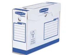 Boîte archives bankers box heavy duty carton montage manuel dos 15cm coloris blanc bleu