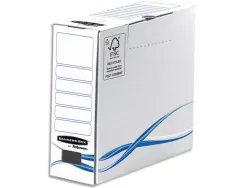 Boîte archives basique bankers box dos 8 cm carton blanc bleu montage manuel