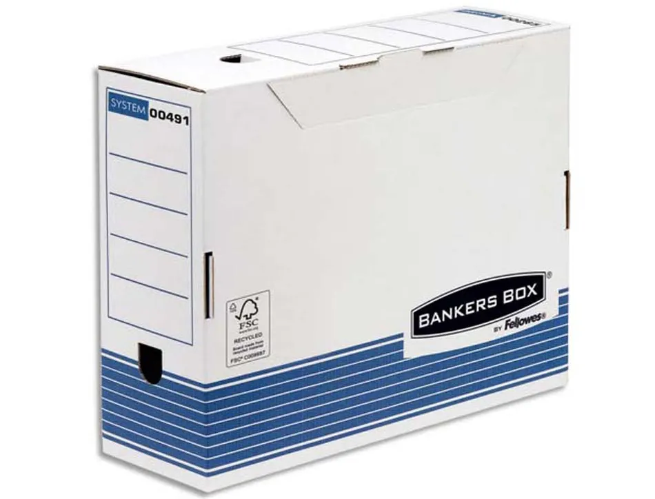 Boîte archives fellowes bankers box carton recyclé 25x33cm dos 10cm coloris gris/blanc lot 10 unités
