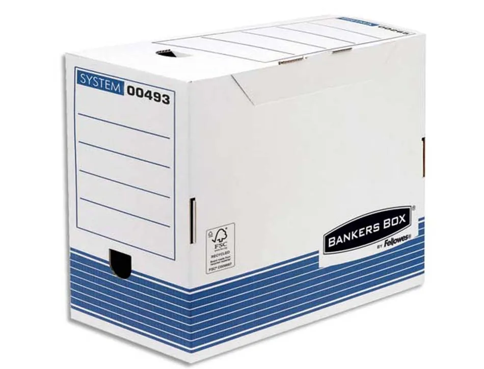 Boîte archives fellowes bankers box carton recyclé 25x33cm dos 15cm lot 10 unités