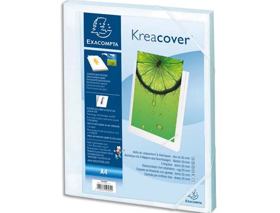 Boîte classement exacompta kreacover polypropylène opaque 7/10e couverture personnalisable dos 25mm coloris blanc