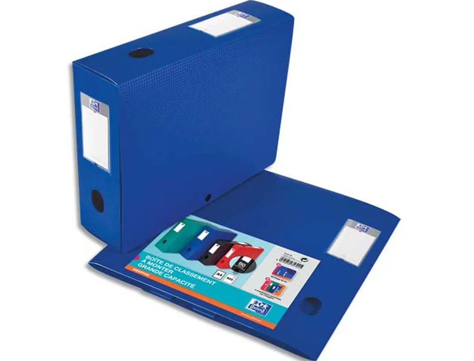 Boîte classement oxford memphis polypropylène 7/10e à plat 240x320mm dos 80mm bouton pression coloris bleu