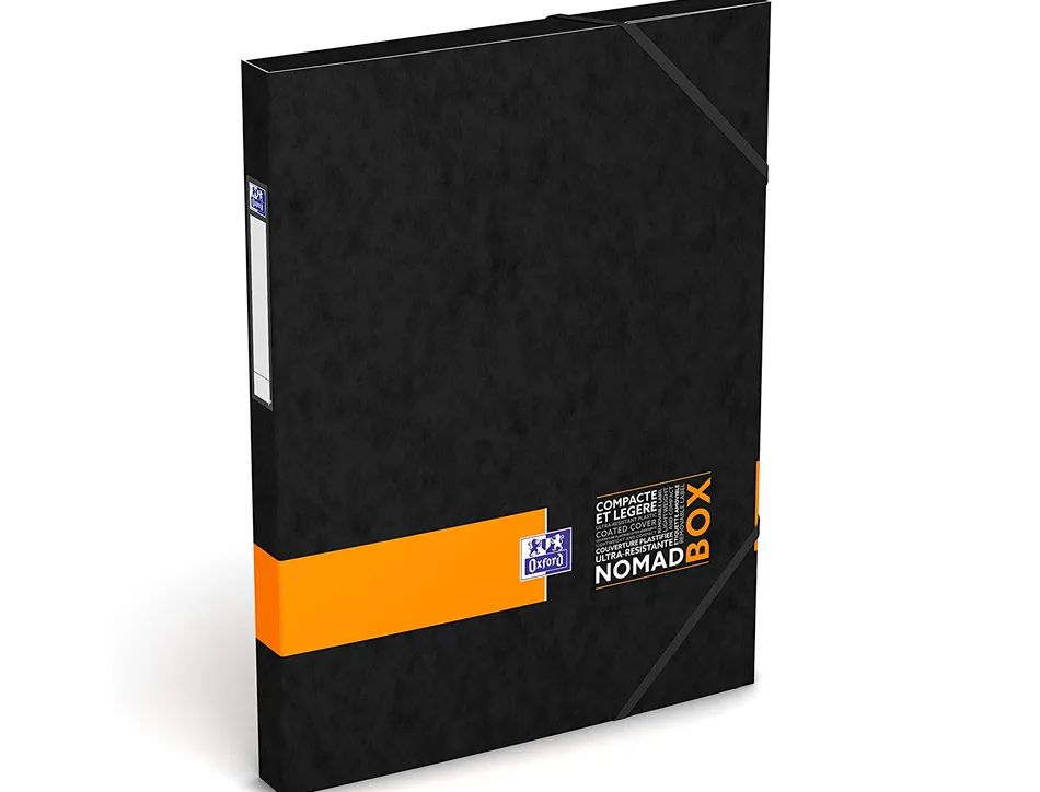 Boîte classement oxford nomad box étudiant carte lustrée 500g 250x330mm dos 25mm coloris assortis