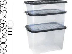 Boîte rangement cep décor contrasté mat/brillant 60x39,7x37,8cm coloris transparent couvercle noir contenance 65l
