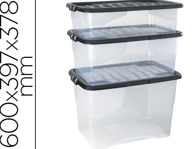 Boîte rangement cep décor contrasté mat/brillant 60x39,7x37,8cm coloris transparent couvercle noir contenance 65l