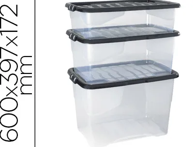 Boîte rangement cep décor contrasté mat/brillant 60x39,7x17,2cm coloris transparent couvercle noir contenance 30l