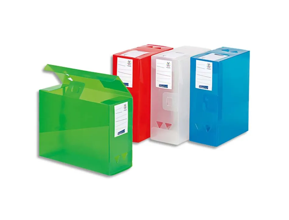 Boîte rangement viquel maxi doc propyglass translucide a4+ dos 120 mm fermeture click 2 anneaux préhension assortis
