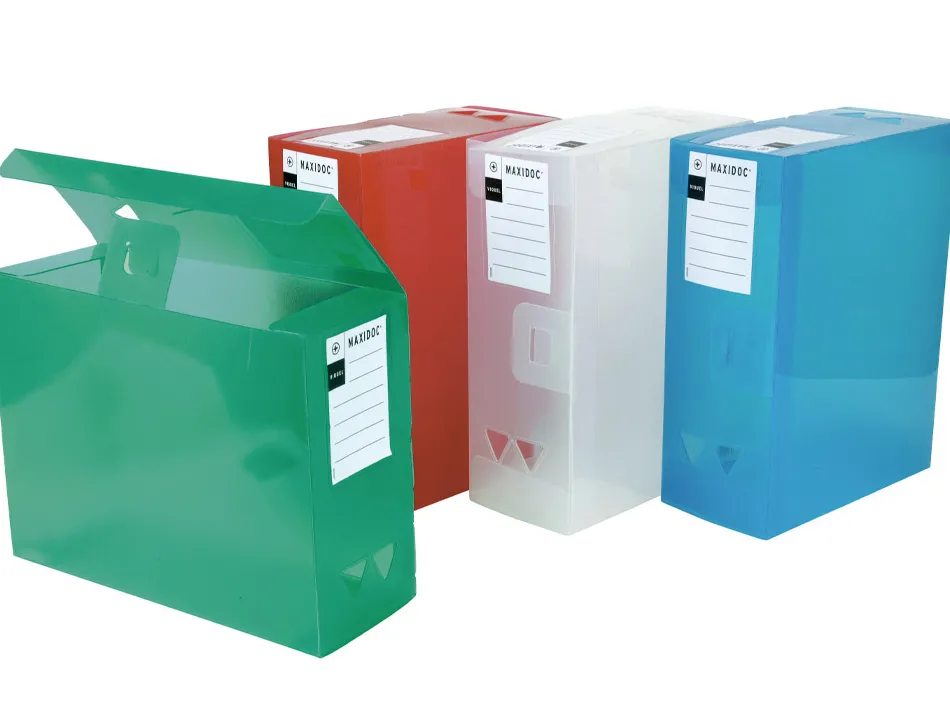 Boîte rangement viquel maxi doc propyglass translucide a4+ dos 120 mm fermeture click 2 anneaux préhension assortis