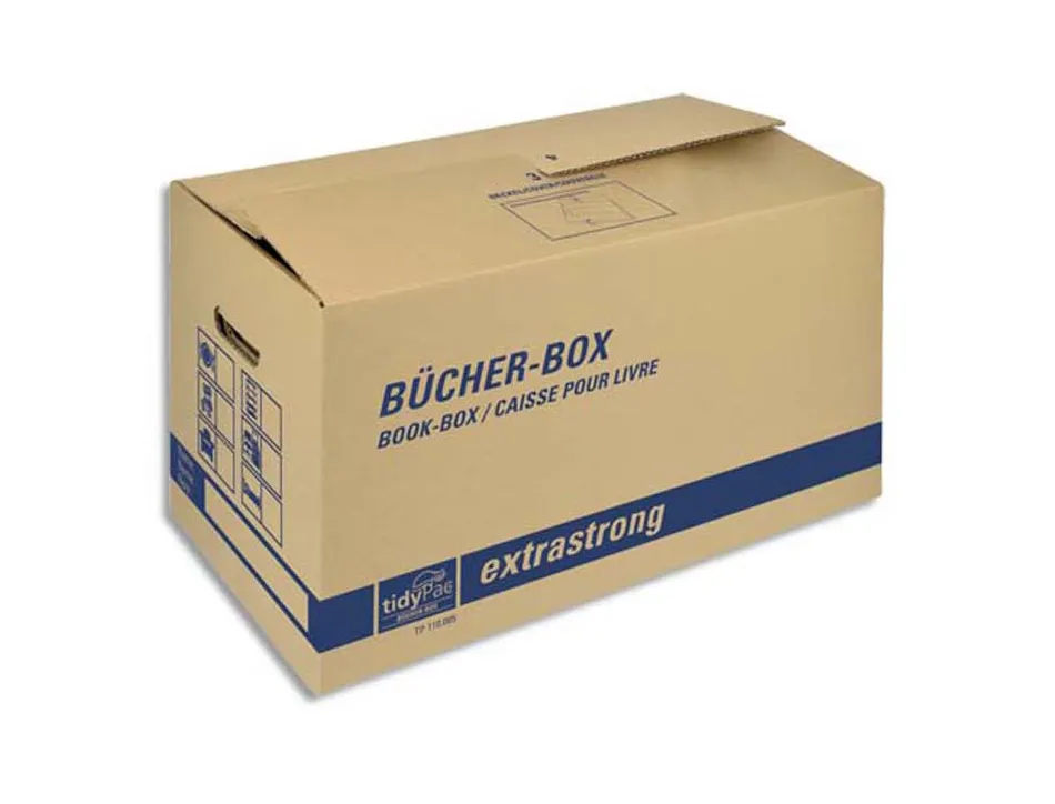 Boîte transport livre tidypac capacité 30 kg carton brun dim l57,5 x h29,5 x p33,5 cm