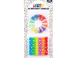 Bougie anniversaire eurowrap motif etoiles coloris assortis blister 24 unites + 12 supports