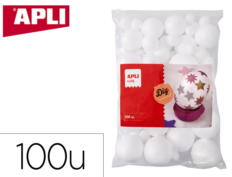 Boules apli kids polystyrene diametres assortis de 10 a 60mm format maxi sachet zip coloris blanc 100 unites